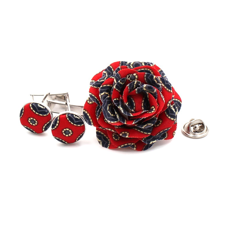 Men's 1.75" rose with matching cufflinks (up-cycled silk) _ Red & Blue Pattern Men's 1.75" rose with matching cufflinks (up-cycled silk) _ Red & Blue Pattern