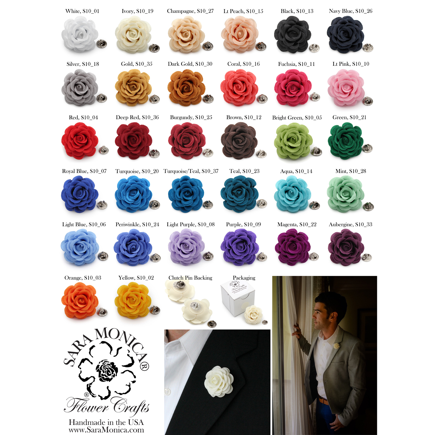 Men's 1.75" Inch (4.5 cm) Small Rose Lapel Pin. Available in 32 colors with matching CUFFLINK option Men's 1.75" Inch (4.5 cm) Small Rose Lapel Pin. Available in 32 colors with matching CUFFLINK option